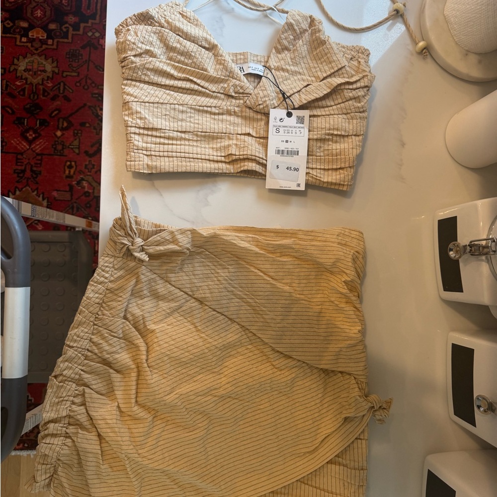 NWT Zara Tan Striped Two-Piece Set